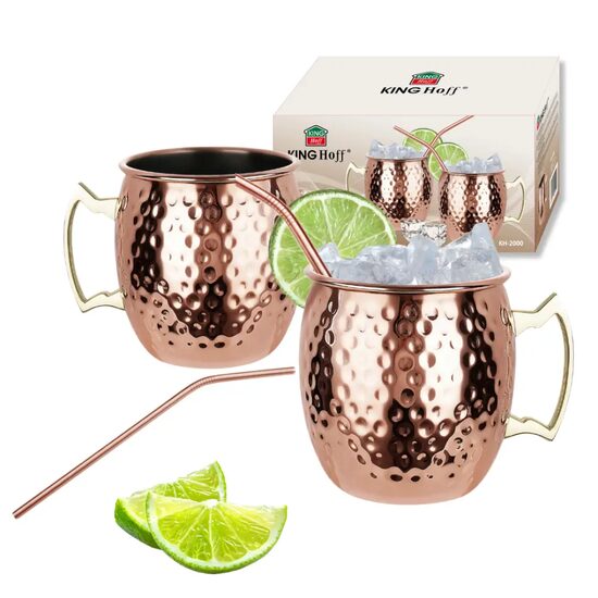 Set de pahare, Moscow Mule, 2×500 ml, 2 paie, Kinghoff