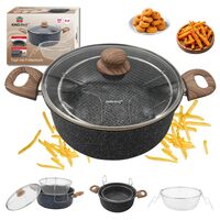 Oala pentru cartofi prajiti, 4 litri, 24 cm, cu cos si capac, neagra, Kinghoff