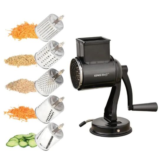 Masina manuala pentru tocat legume, 5 insertii, prindere prin ventuza, neagra, Kinghoff