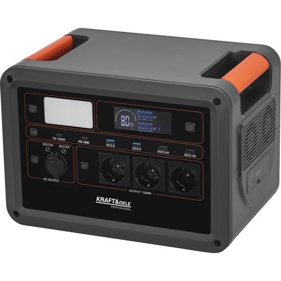 Statie de alimentare portabila, lanterna incorporata, 230V, 1152Wh / 25,6V, 2000 W, Kraft