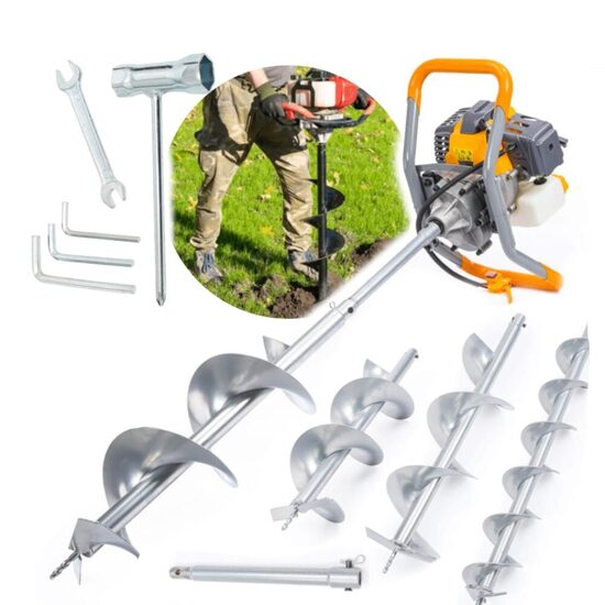 Motoburghiu, freza foreza pentru pamant, putere 6 CP, 3 burghie + prelungitor incluse, Powermat