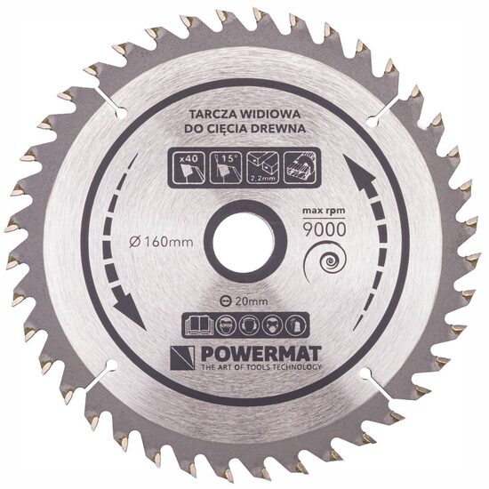 Disc, lamă circular pentru lemn, 160x20, dinti 40, Powermat