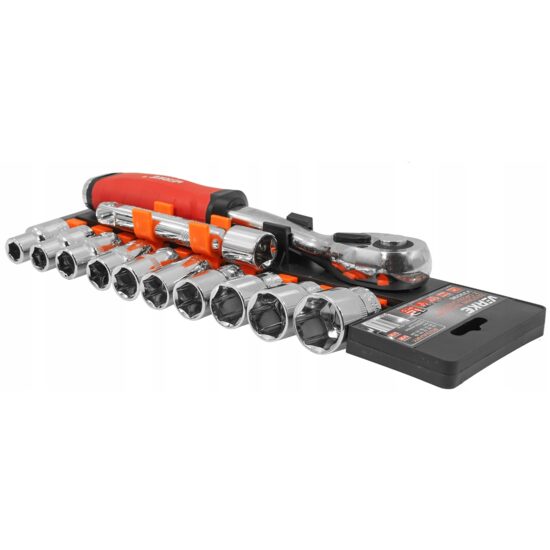 Set chei tubulare 1/2", CR-V cu clichet 72T și extensie, 12 piese, Verke