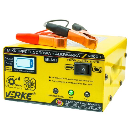 Redresor, incarcator auto cu microprocesor, incarcare in 4 etape,  6/12 V, curent incarcare 0-15A, Verke