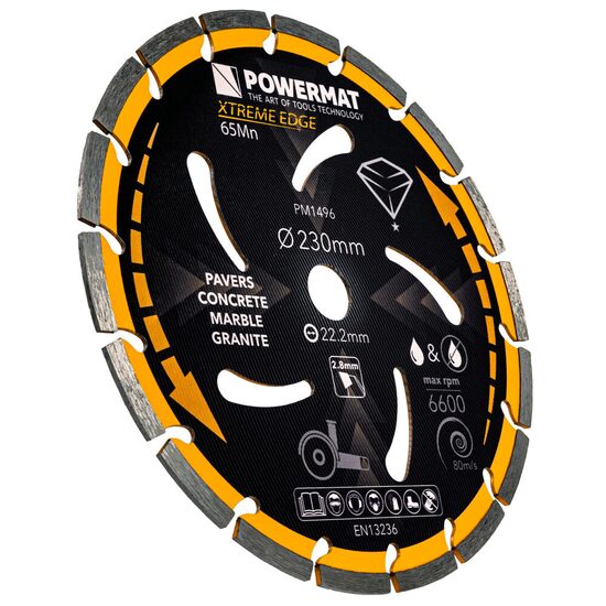 Disc diamantat segmentat pentru taiat in beton, caramida, gresie, 230x 22.2 x 2.8 mm, Powermat