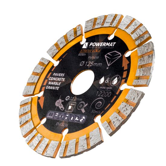 Disc diamantat segmentat pentru taiat in beton, caramida, gresie, 125 x 22.23 x 2.8 mm, Powermate