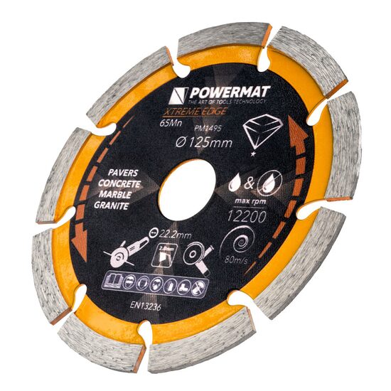 Disc diamantat segmentat pentru taiat in beton, caramida, gresie, 125 x 22.23 x 2x4 mm, Powermate