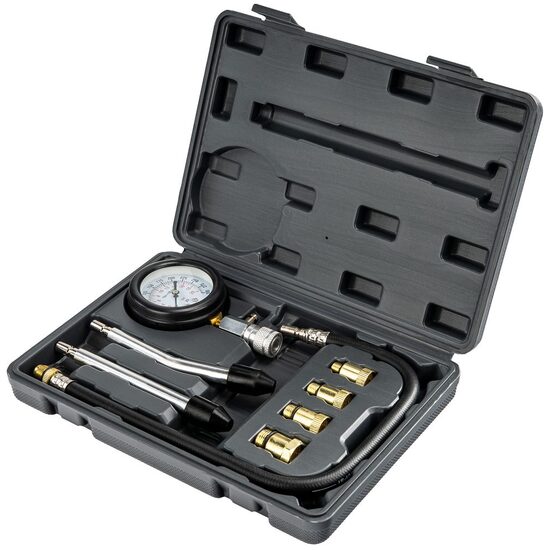 Tester de compresie pentru motoarele pe benzina, interval de masura 0-20 bari, cu adaptoare incluse, 8 piese, Powermate