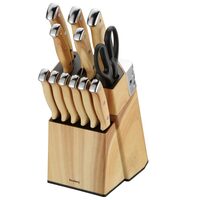 Set cutite de bucatarie din otel inoxidabil cu suport, manere ergonomice, 13 piese, Klausberg