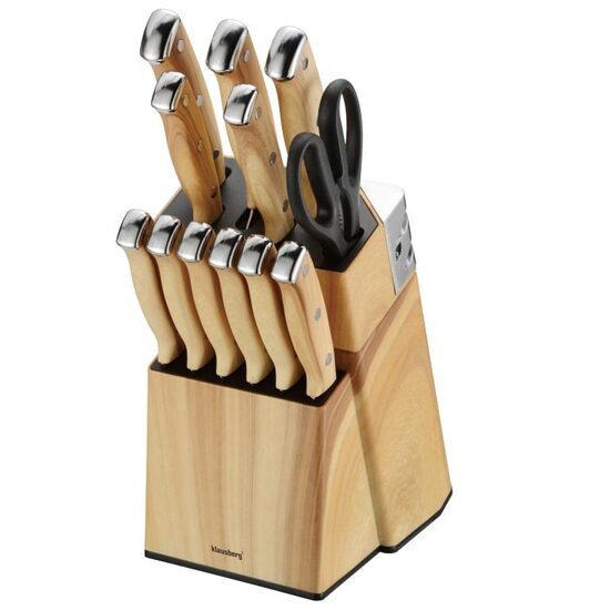 Set cutite de bucatarie din otel inoxidabil cu suport, manere ergonomice, 13 piese, Klausberg