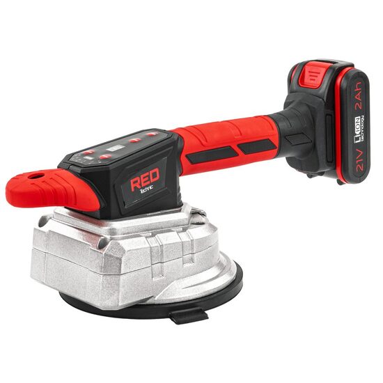 Ventuza vibranta pe acumulator 21V, 2 acumulatori 2Ah, capacitate 100 kg, diametru 150 mm, 9 trepte de viteza, Red Technic