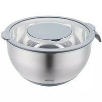 Bol multifunctional din inox, cu razatoare incorporata in capac, capacitate 5 litri, gri, KingHoff