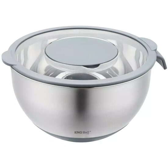Bol multifunctional din inox, cu razatoare incorporata in capac, capacitate 5 litri, gri, KingHoff