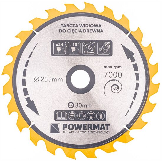 Disc pentru fierastrau circular, 24 dinți vidia, 255 x 30 mm, Powermat