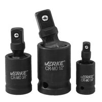Set 3 articulatii cardanice, adaptoare pentru impact, 1/4", 3/8", 1/2", 75 mm, Verke