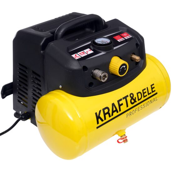 Mini compresor portabil pentru aer fara ulei, capacitate rezervor 6 litri, 1.2 Kw, 8 bari, debit 180 l/min, Kraft