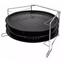 Set 3 forme pentru pizza cu strat de marmura antiaderente, suport metalic cromat, 38,5 x 24,3 x 19,6 cm, 4 elemente, Kinghoff
