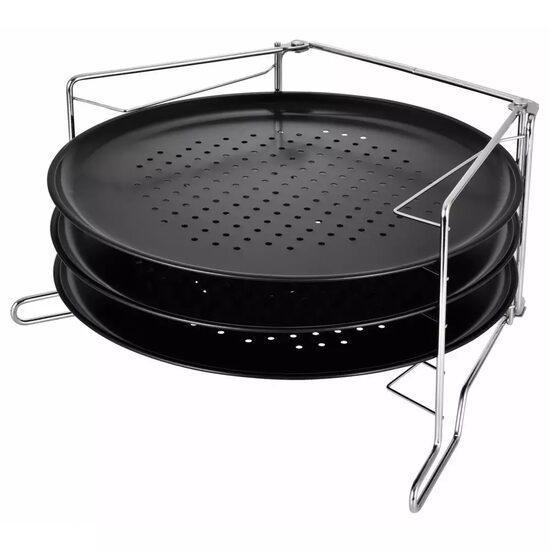 Set 3 forme pentru pizza cu strat de marmura antiaderente, suport metalic cromat, 38,5 x 24,3 x 19,6 cm, 4 elemente, Kinghoff