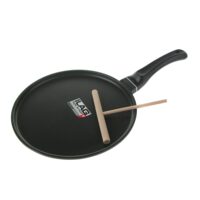 Tigaie pentru clatite din aluminiu cu invelis antiaderent, diametru 26 cm, accesoriu lemn inclus, negru, Kinghoff