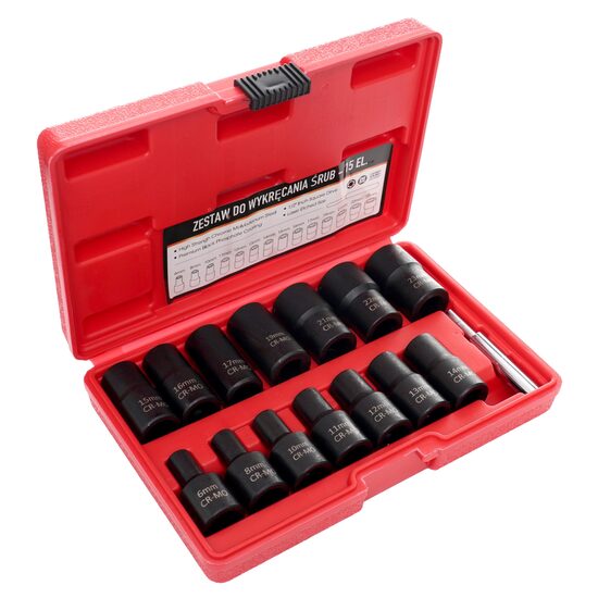 Trusa chei tubulare 1/2" 6-23mm, pentru suruburi deteriorate, 15 piese, Kraft