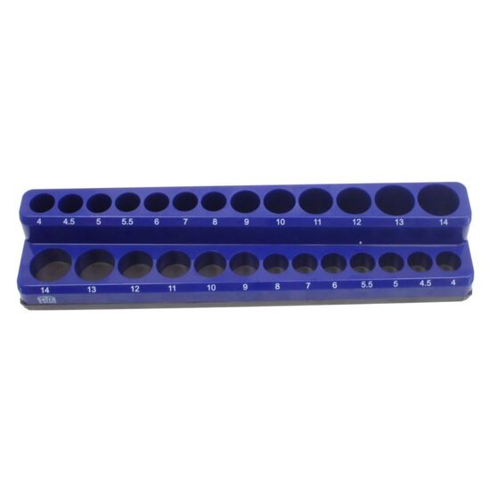Suport, organizator magnetic de atelier pentru tubulare scurte si lungi, 1/4", 24,1 x 5,5 x 3,65 cm, 26 pozitii, Satra