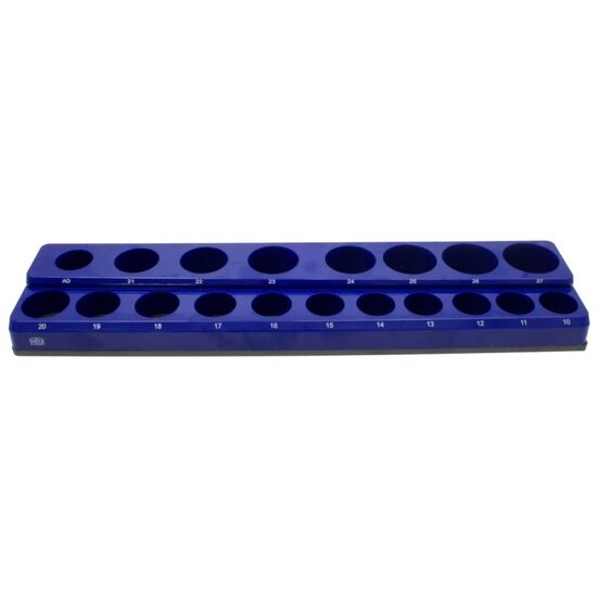Suport, organizator magnetic de atelier pentru tubulare scurte si lungi, 1/2", 380 x 90 x 32 mm, 19 pozitii, Satra