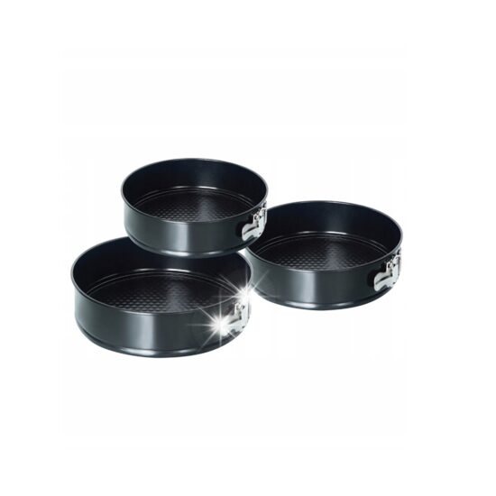 Set 3 forme antiaderente pentru copt tort, prajituri, cu perete detasabil, 24 , 26, 28 cm, negre, Kinghoff
