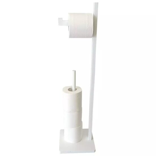 Suport vertical pentru hartie igienica din bambus, economie de spatiu, 5 role, 19 x 19 x 71 cm, alb, Kinghoff