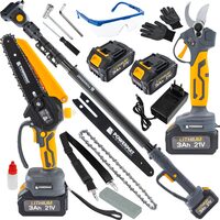 Setul scule multifunctional pentru gradinarit 3 în 1, minifierastrau cu lant pe acumulator, foarfeca electrica pentru crengi, brat telescopic reglabil, Powermat
