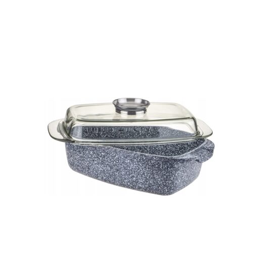 Vas termorezistent, recipient cu capac pentru cuptor, strat antiaderent marmura, capacitate 4.5 litri, 32x21x10.5 cm, Klausberg