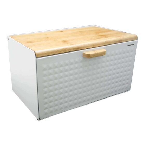 Cutie dreptunghiulara pentru paine, din otel si bambus, 35.5 x 23.5 x 21 cm, alba Klausberg