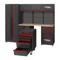 Set mobilier cu roti pentru atelier, banc de lucru mobil, 6 sertare, panou perforat, Kraft