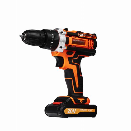 Masina pentru gaurit si insurubat pe acumulator, bormasina, 2 acumulatori, 20 V, 30 Nm, Kraft