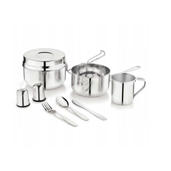 Set de vase pentru camping din oțel inoxidabil, 7 x 13 x 15 cm, 9 piese, Kinghoff