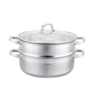 Set oala pentru gatit la abur, capac din sticla, otel inoxidabil, diametru 28 cm, capacitate 6 litri, 5 straturi, Klausberg