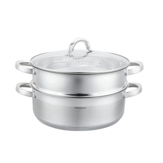 Set oala pentru gatit la abur, capac din sticla, otel inoxidabil, diametru 28 cm, capacitate 6 litri, 5 straturi, Klausberg