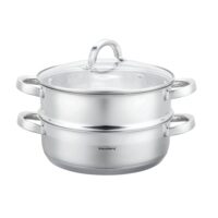 Set oala pentru gatit la abur, capac din sticla, otel inoxidabil, diametru 26 cm, capacitate 4,6 litri, 5 straturi, Klausberg