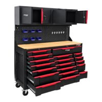 Set mobilier cu roti pentru atelier, banc de lucru mobil, 19 sertare, 2 dulapuri, panou perforat, Kraft