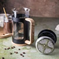 Infuzor din sticla, cu imitatie din lemn, pentru cafea si ceai, 1L, Klausberg