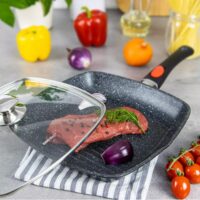  Tigaie marmorata, neagra 28x28x4,5cm, cu maner detasabil, Kinghoff