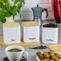 Set recipiente bucatarie 3 elemente albe, inox-bambus, Kinghoff