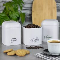 Recipiente pentru cafea, ceai, zahar, din otel, alb, 3 piese, Klausberg