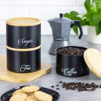 Recipiente pentru cafea, ceai, zahar, din otel-bambus, negru, Klausberg
