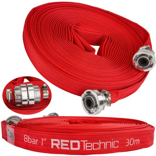 Furtun apa irigatii 1"30 metri, tip pompieri 8 bari, cu cuple, Red Technic