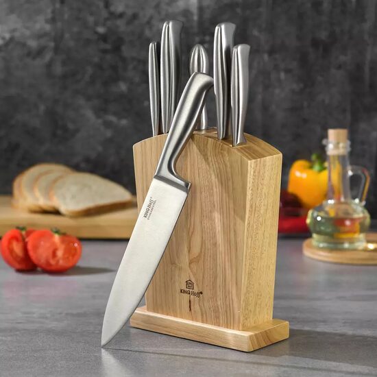 Set de cutite, cu suport din lemn si ascutitor, 7 piese, Kinghoff